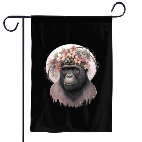 Floral Gorilla Flower Crown Monkey Lover Garden Flags