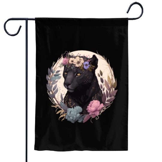 Cute Black Leopard Watercolor Flower Crown Boho Ae Garden Flags