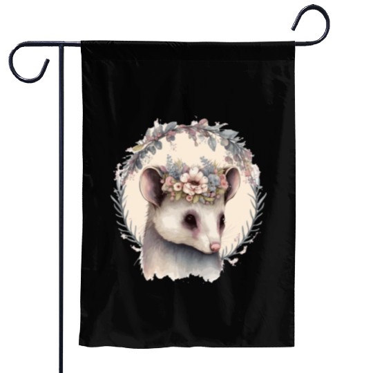 Cute Possum Flower Crown Watercolor Animal Lover Garden Flags