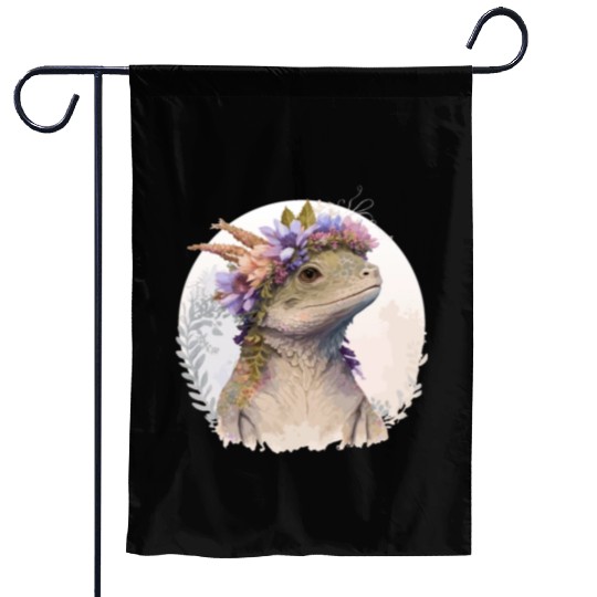 Watercolor Lizard Flower Crown Floral Reptile Love Garden Flags