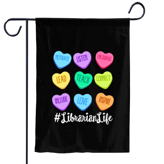 Librarian Life Teacher Valentines Day Pastel Candy Garden Flags