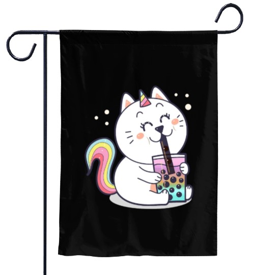 Bubble Tea Cute Kawaii Unicorn Cat Japanese Garden Flags