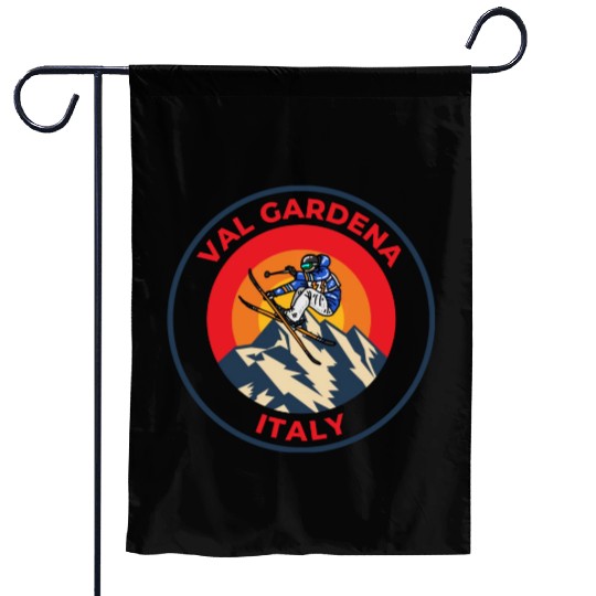 Vintage Cool Skiing in Val Gardena Italy Sunset Garden Flags