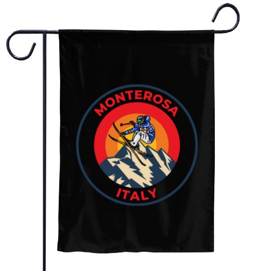 Vintage Cool Skiing in Monterosa Italy Sunset Garden Flags