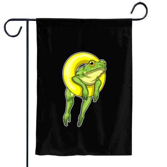 Frog Swimming Lifebuoy Garden Flags