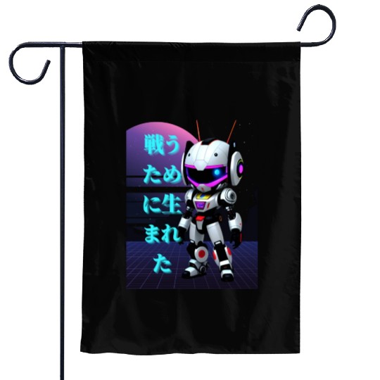 Chibi Mecha: A Cute Cyberpunk Design 3 Garden Flags