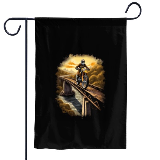 Dirt Bike Rider on Bridge Motorbike Biker Garden Flags