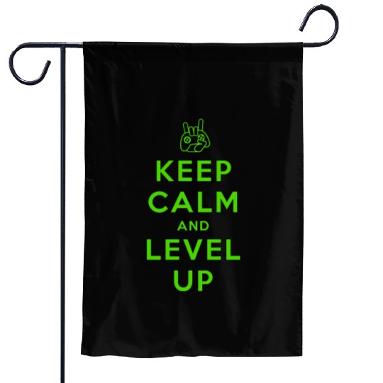 keep calm and level up Garden Flags