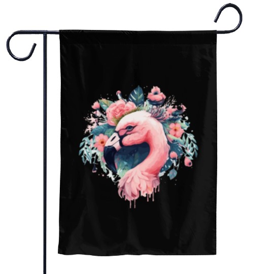 Cute Pink Flamingo Tropical Bird Flower Crown Flor Garden Flags
