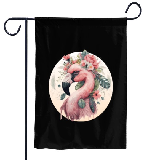 Pink Flamingo Exotic Bird Flower Crown Floral Trop Garden Flags