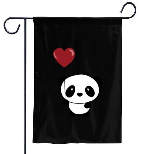 Cute Chibi Panda Valentine Balloon Heart Garden Flags