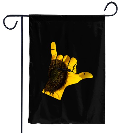 Shaka Hand On Yellow Sunflower Plant Garden Flags