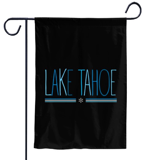 Lake Tahoe Winter Snowflake Blue Lettering Garden Flags