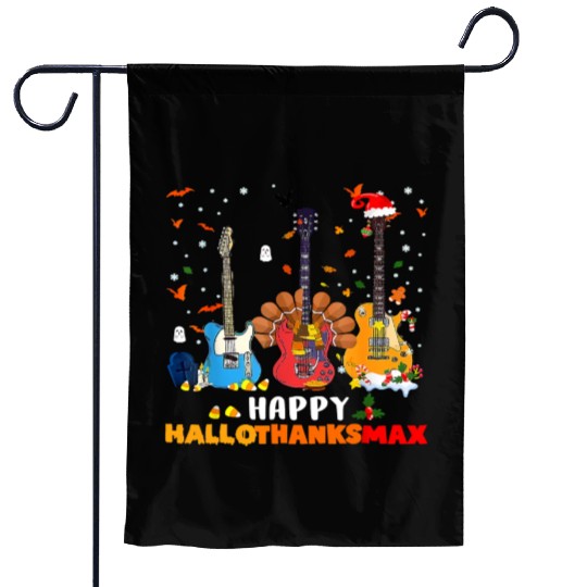 Guitar Happy Hallothanksmas Halloween Thanksgiving Garden Flags