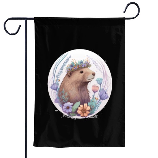 Cute Watercolor Beaver Flower Crown Garden Flags