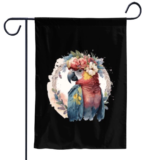 Watercolor Parrot Macaw Bird Flower Crown Pet Bird Garden Flags