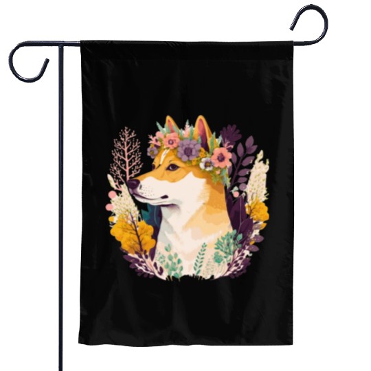 Cute Shiba Inu Flower Crown Pet Dog Breed Floral P Garden Flags