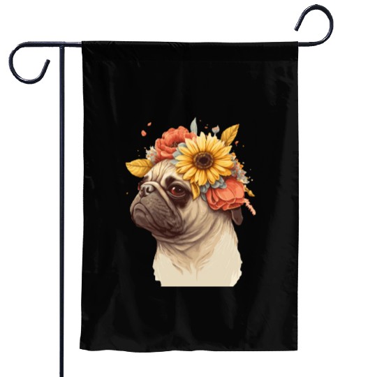 Cute Pug Flower Crown Pet Dog Breed Floral Puppy Garden Flags