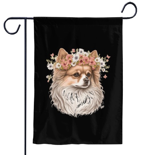 Cute Pomeranian Pom Flower Crown Pet Dog Breed Flo Garden Flags