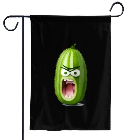 A cucumber with angry face cartoon style Garden Flags