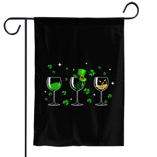 Three Wine Glasses Clover Shamrock St Patrick Day Garden Flags