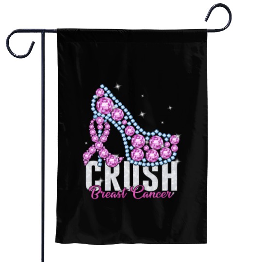 Crush Breast Cancer Bling Ribbon Garden Flags