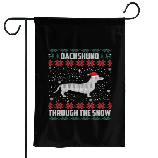 Dachshund Through The Snow Ugly Garden Flags