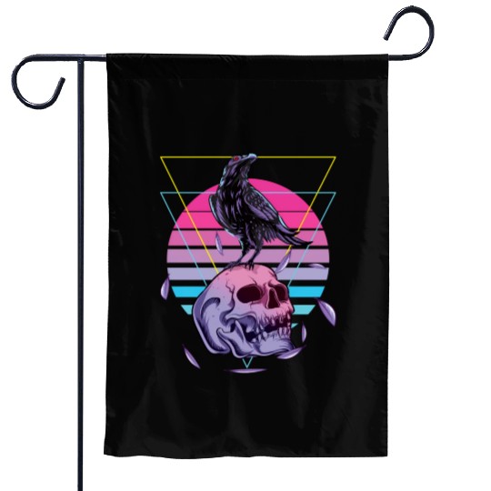 Vaporwave Skull And Crow Aesthetic Pastel Goth Garden Flags