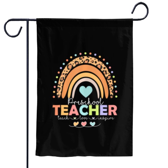 Rainbow Teach Love Inspire Preschool Teacher Back Garden Flags