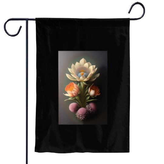 a painting of a flower on a gray background 1 Garden Flags