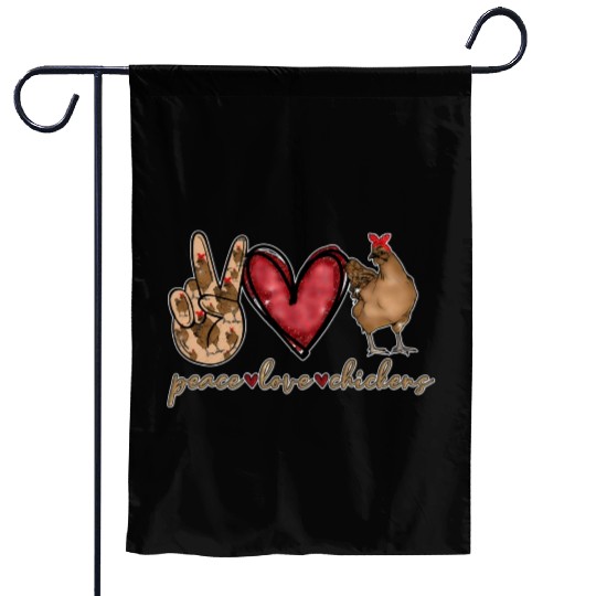 Peace Love Chicken Gold Glitter For Chicken Farmer Garden Flags