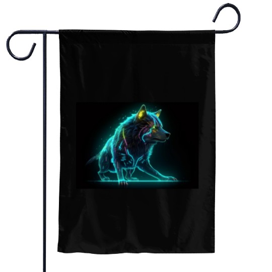 Neon Moon Wolf Garden Flags