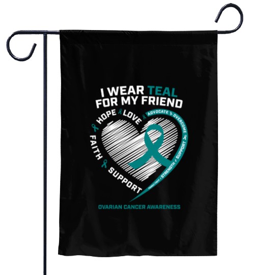 Teal Ribbon Ovarian Cancer Awareness Friend Garden Flags