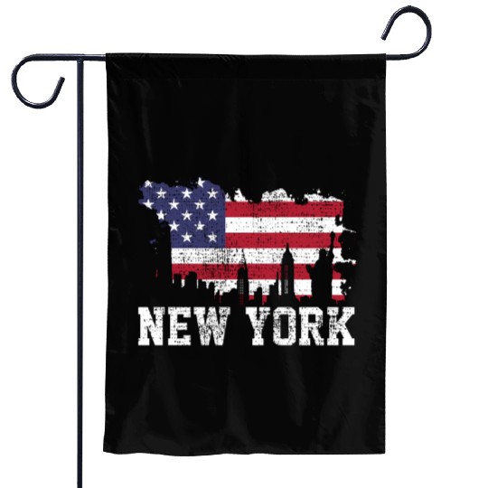New York City Nyc Skyline Usa Flag America Garden Flags