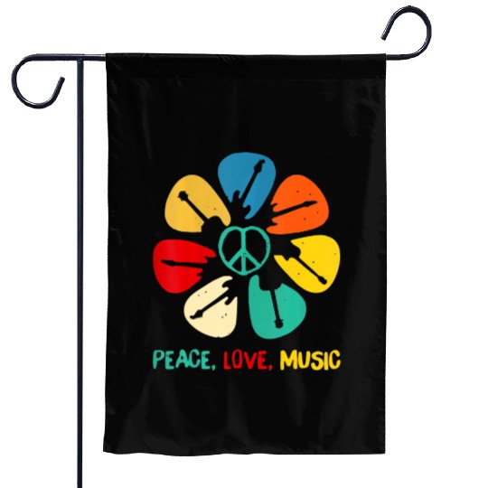 Peace Love Music Guitar Flower Rock And Roll Garden Flags