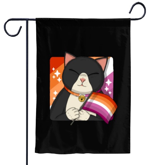 Cute Tuxedo Cat Holding Lesbian Pride Flag Garden Flags