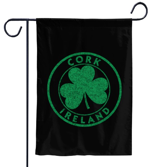 Cork Ireland Shamrock Sign Distressed Green Print Garden Flags