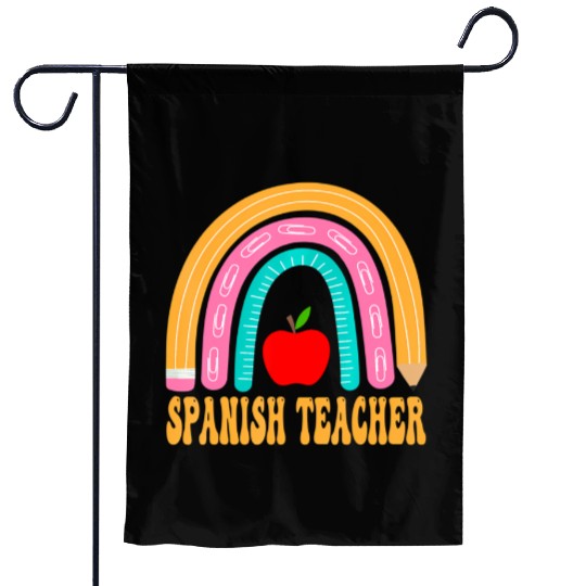 Spanish Teacher Rainbow Pencil Back To School Appr Garden Flags