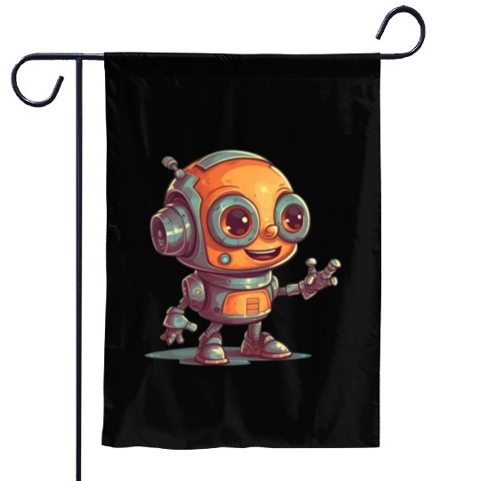 Cute waving robot illustration technology friendly Garden Flags