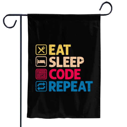 Eat Sleep Code Repeat Funny Binary Programmer Garden Flags