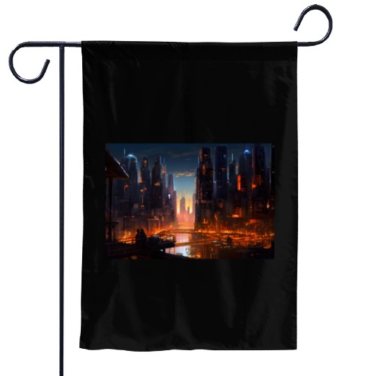 Chicago Cyber Punk Garden Flags