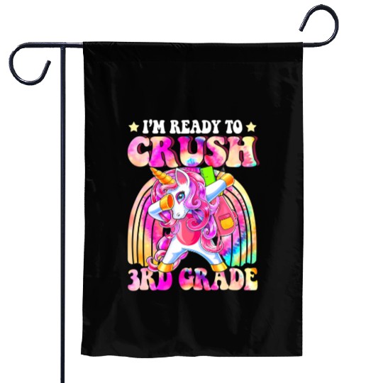 Unicorn 3rd Grade Back To School First Day Tie Dye Garden Flags