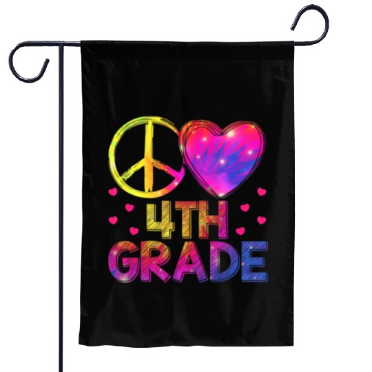 Tie Dye Peace Love 4th Grade Teacher Student Back Garden Flags