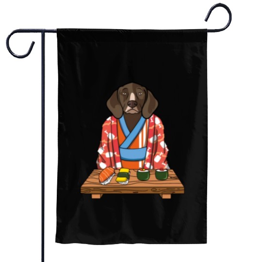 Kawaii Japanese German Shorthaired Pointer Kimono Garden Flags