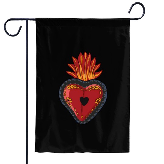 Flaming Sacred Heart Mecan Folk Devotion Symbol Garden Flags