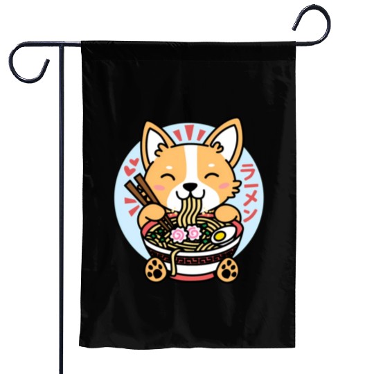 Kawaii Ramen Anime Dog Corgi Japanese Noodles Garden Flags