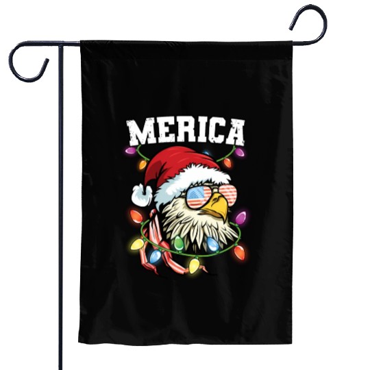 Merica Usa Flag Patriotic Veteran Santa Bald Eagle Garden Flags