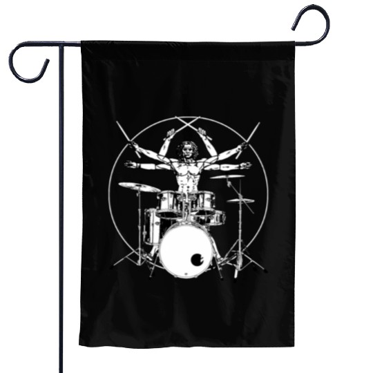 Drumming Drum Da Vinci Vitruvian Drummer Garden Flags