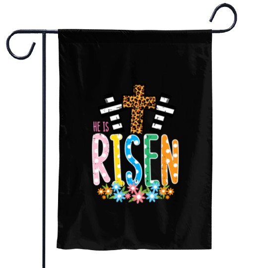 He Is Risen Leopard Cross Easter Jesus Religious Garden Flags