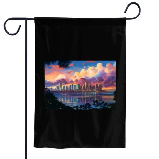 Anime Honolulu A Vibrant Anime Inspired Skyline Garden Flags